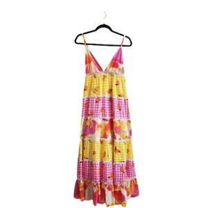 Farm Rio Mixed Picnic Cashew Tiered Maxi Dress